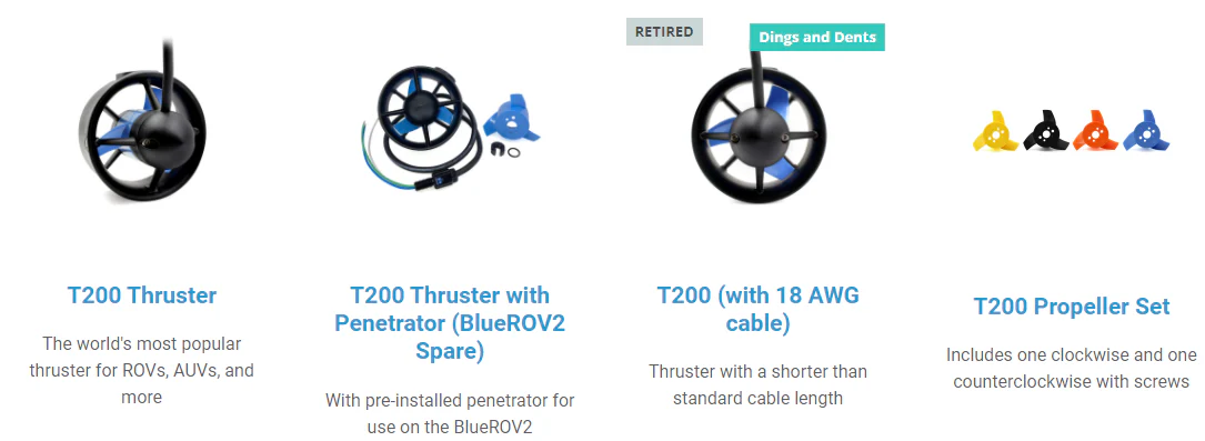 Blue Robotics Thrusters, Actuators, Lights